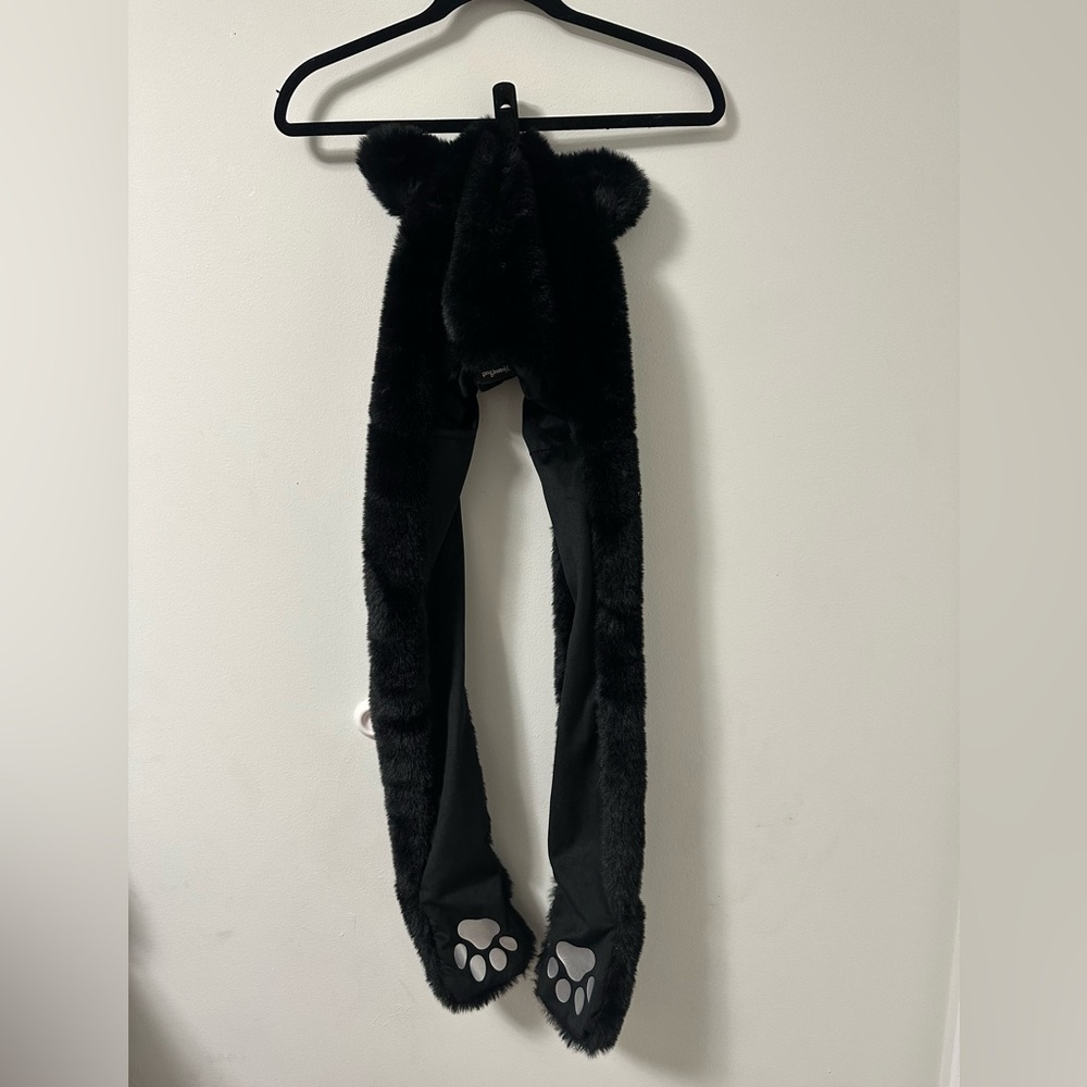 Black Bear Faux Fur Animal Hood Scarf